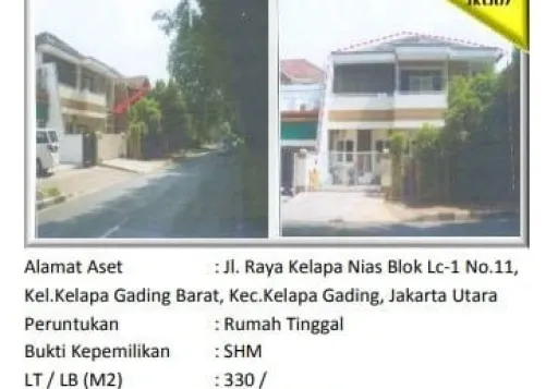 Lelang Rumah 2 Lantai di Kelapa Gading Barat, Jakarta Utara